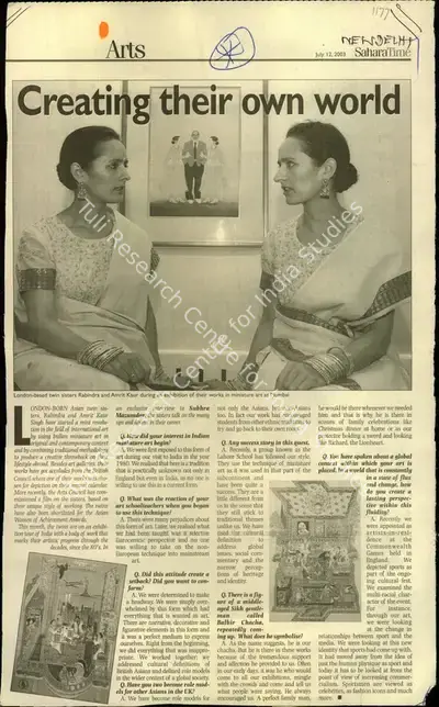 Subhra Mazumdar (Reporter), Creating Their Own World, 2003, Newspaper Clipping