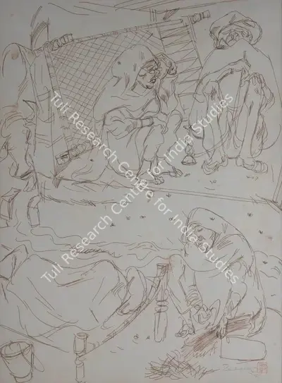 A. Ramachandran (Artist), Untitled (Monkey Trainers Colony Series), 1974, Drawing