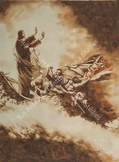 Trindade, A.X. (Artist). Calming the Storm on the Sea of Galilee, c.1926 | Painting, Os.Mum/19.06.15, 2015 · Osian's