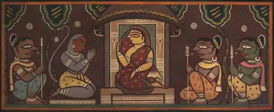 Jamini Roy (Artist), Hanuman Meets Sita, 1941, Painting