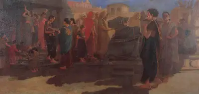 L.N. Taskar (Artist), Maharashtra Temple Scene, 1931, Painting