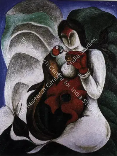 Gujral, Satish (Artist). Lady with Bird. Acrylic on canvas, 1995 | Painting | FineArts | 00372267