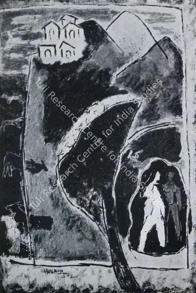 M.F. Husain (Artist), Landscape, 1952, Painting