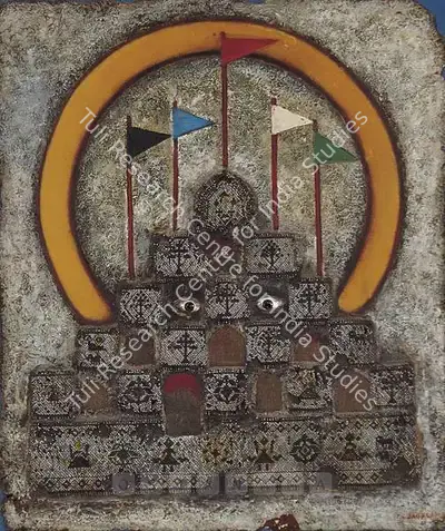 Sagara, Piraji (Artist). Stupa Of Nepal. Mixed Media on board, 1968 | Painting | FineArts | 00597741