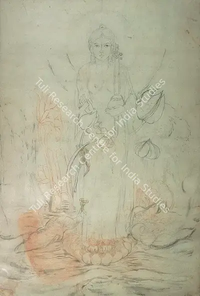 Mukul Dey (Artist), Saraswati, Drawing