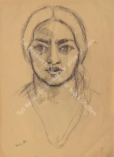 Amrita Sher-Gil (Artist), Self Portrait, 1930, Drawing