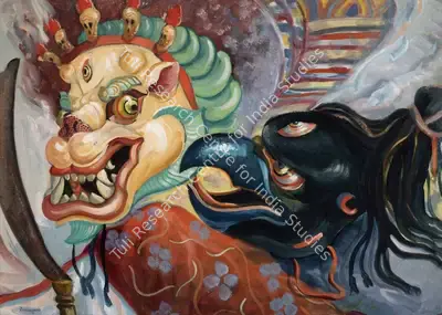 Krishna, Devayani (Artist). The White Lion of the Snow. Gouache on paper pasted on board, 1950 | Painting | FineArts | 00357691