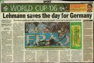 Kevin Fylan (Reporter), Lehmann saves the day for Germany, 2006, Newspaper Clipping