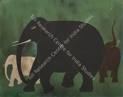 Rasik D. Raval (Artist), Elephants, 1973, Painting