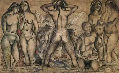 K.H. Ara (Artist), Bathers, 1960, Painting