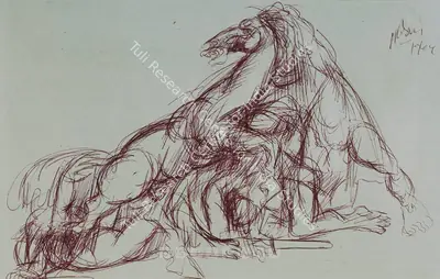 Nikhil Biswas (Artist), Horse, 1964, Drawing