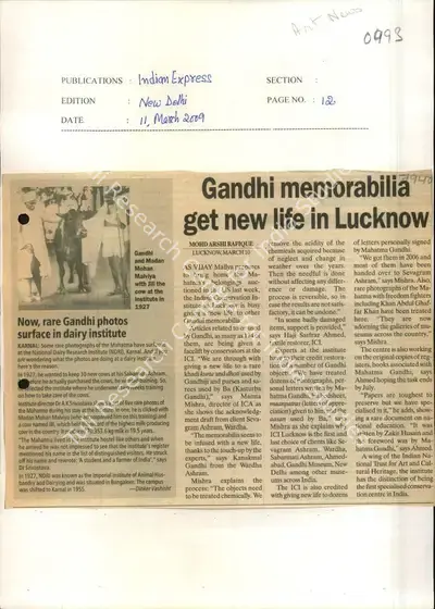 Mohd Arshi Rafique (Reporter), Gandhi Memorabilia Get New Life in Lucknow, 2009, Newspaper Clipping