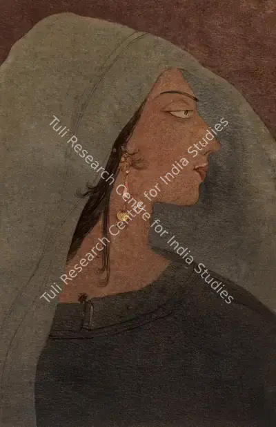 M.A.R. Chughtai (Artist), Untitled (Lady in Blue), Painting