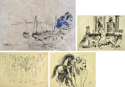 Nikhil Biswas (Artist), Man & Horse Series, 1961, Drawing