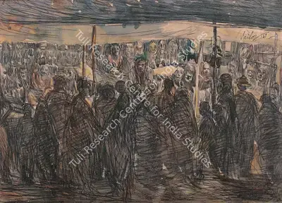 Sailoz Mookherjea (Artist), Bazaar Scene, 1947, Painting