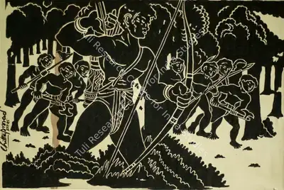 Chittaprosad (Artist), Untitled (Hunters), 1945, Painting