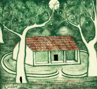 N.N. Rimzon (Artist), Untitled (House Under the Moon), Drawing