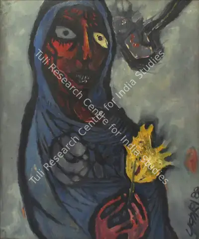 Prokash Karmakar (Artist), Woman with Flower, 1989, Painting