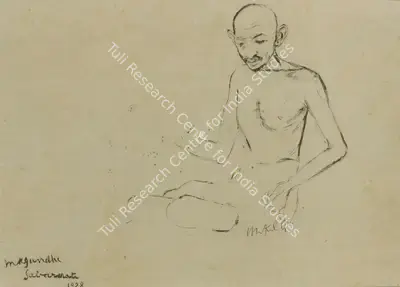 Mukul Dey (Artist), MK Gandhi, Sabarmati, 1928, Drawing