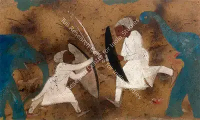 Rasik D. Raval (Artist), Duel, 1954, Painting