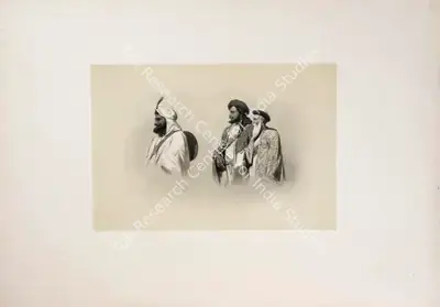 J.D. Hardinge (Lithographer), The Sheikh Imam-ud-din, Runjur Sing and Dewan Dina Nath, 1847, Lithograph