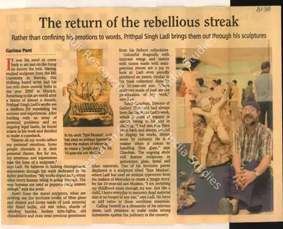 Garima Pant (Reporter), The Return of the Rebellious Streak, 2008, Newspaper Clipping