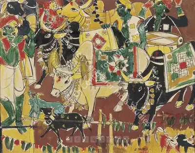 B. Prabha (Artist), Maratha Pola, 1965, Painting