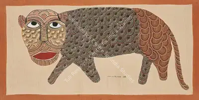 Jangarh Singh&nbsp;Shyam (Artist), Tiger, 1990, Painting
