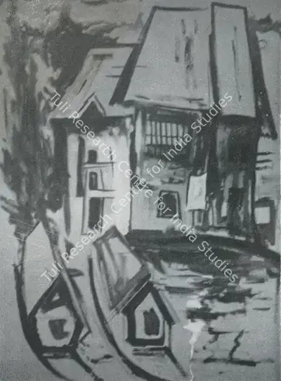 Triloke Kaul (Artist), Houses in Boats, Painting