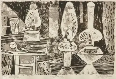 Bhatt, Jyoti (Artist). Still Life , 1958 | Graphic Art, Sa.Onl/14.12.23, 2023 · Saffronart