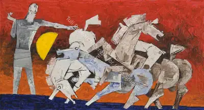 M.F. Husain (Artist), Equus, 1979, Painting