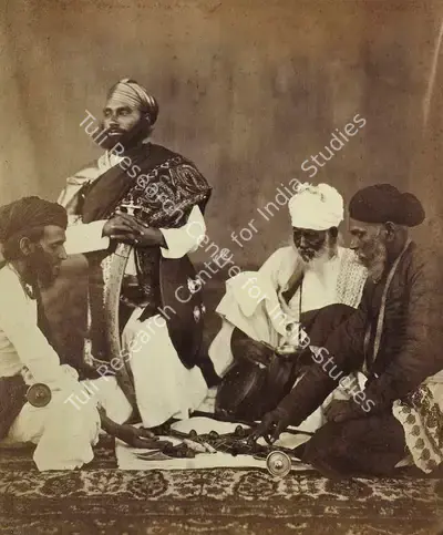 Eugene Clutterbuck Impey (Photographer), Rajpoots Playing the game of Pucheesee, Antiquarian Photograph