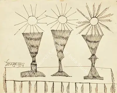 F.N. Souza (Artist), Untitled (Still Life), 1954, Drawing