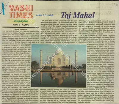 Mohsin Dingankar (Writer), Taj Mahal, 2006, Newspaper Clipping