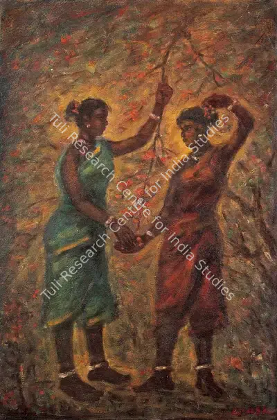 Gobardhan Ash (Artist), Village Maidens, 1941, Painting