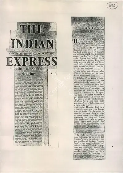 Himmat Shah's Drawings, 1964, Newspaper Clipping
