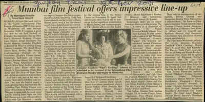 Meenakshi Shedde (Reporter), Mumbai film festival offers Impressive line-up, 2001, Newspaper Clipping