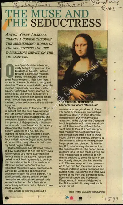 Yusuf Arakkal (Photographer), The Muse and the Seducterss, 2005, Newspaper Clipping