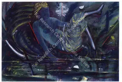 Vinod Dave (Artist), Melting Moon and Burning River, 1996, Painting