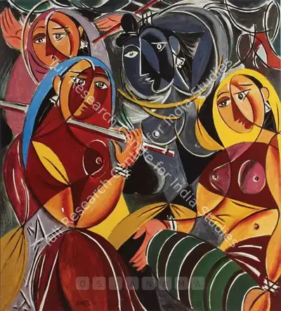 Keyt, George (Artist). Krishna And The Gopis, 1961 | Painting, Bon.Lon/14.09.06, 2006 · Bonhams