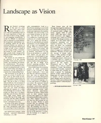 Richard Bartholomew (Essayist), Landscape as Vision, 1985, Essay