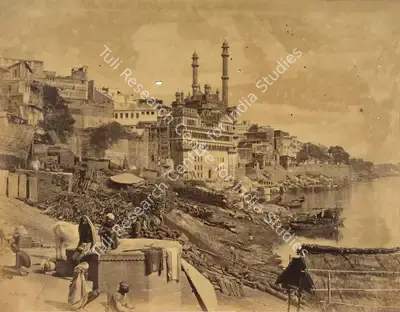 William Baker (Photographer), The Great Mosque of Aurangzeb and adjoining Ghats, Varanasi, 1866, Antiquarian Photograph