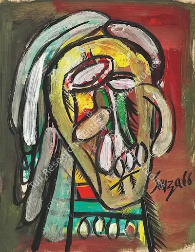 F.N. Souza (Artist), Head, 1966, Painting