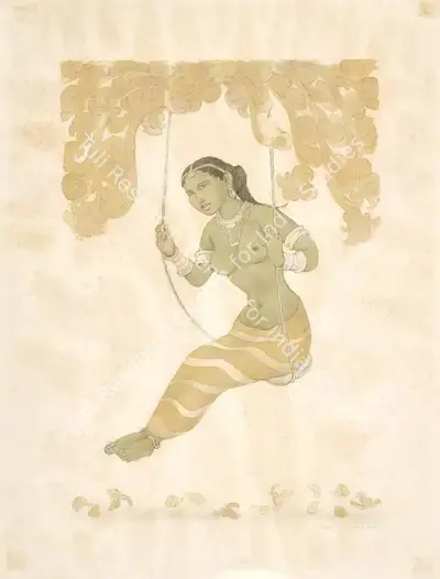 A. Ramachandran (Artist), Girl on a Swing, 1986, Painting
