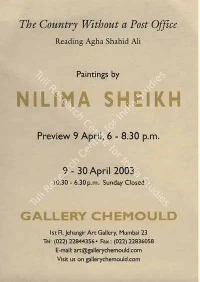 Nilima Sheikh (Artist), Nilima Sheikh, 2003, Solo Exhibition Invitation