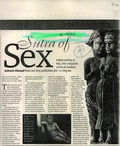 Ashwin Ahmad (Reporter), Sutra of Sex, 2003, Newspaper Clipping