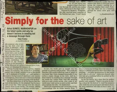 Vidya Prabhu (Reporter), Simply for the Sake of Art, 2007, Newspaper Clipping