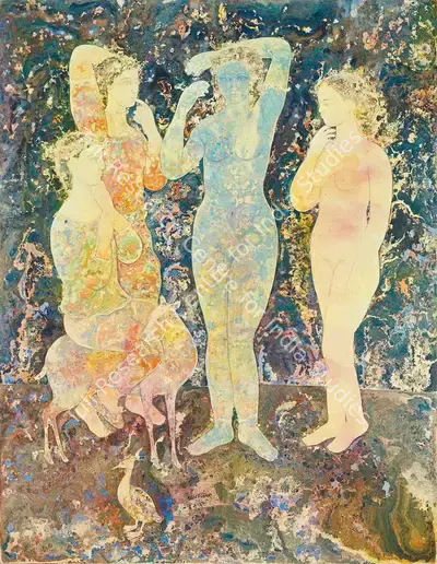 Sakti Burman (Artist), The Angel, The Idol, The Muse, 1989, Painting