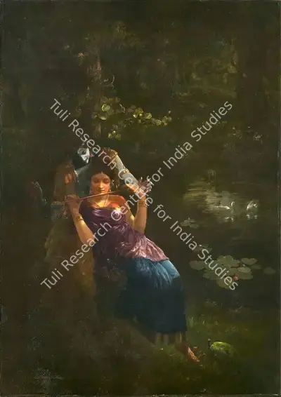 Mazumdar, Hemendranath (Artist). Untitled (Radha and Krishna). Oil on canvas, c.1940 | Painting | FineArts | 00420133