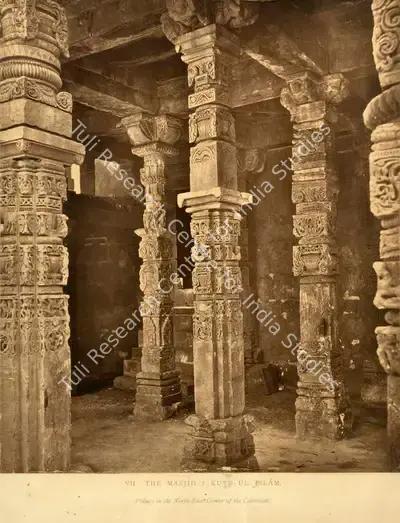 Charles Shepherd (Photographer), The Masjid-I-Kutb-Ul-Islam. Pillars in the North-East Corner of the Colonnade, Antiquarian Photograph